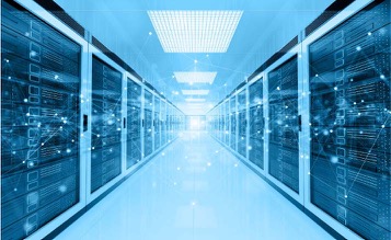 blue-tinged photo of data center searvers